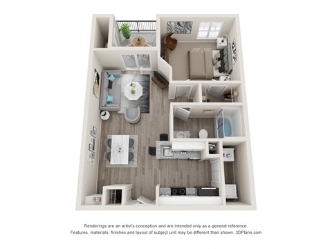a stylized floor plan of a 1 bedroom192 sq ft